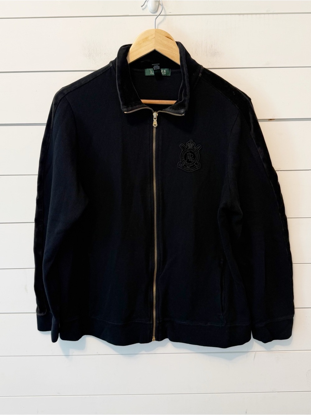 Lauren Ralph Lauren Womens Black Full Zip Jacket W/tonal crest logo embroidered